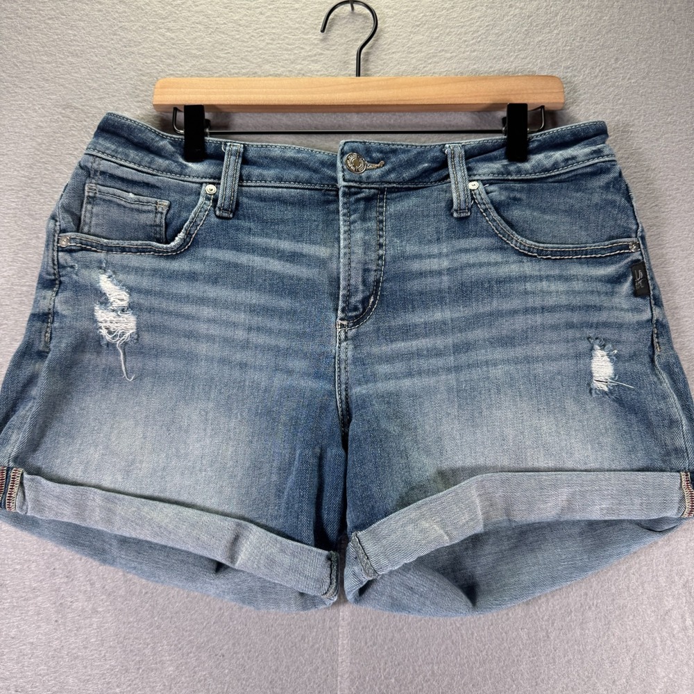 Silver Boyfriend Jeans Shorts Womens 31‎ Blue Lightwash Denim Cuffed Heavyweight